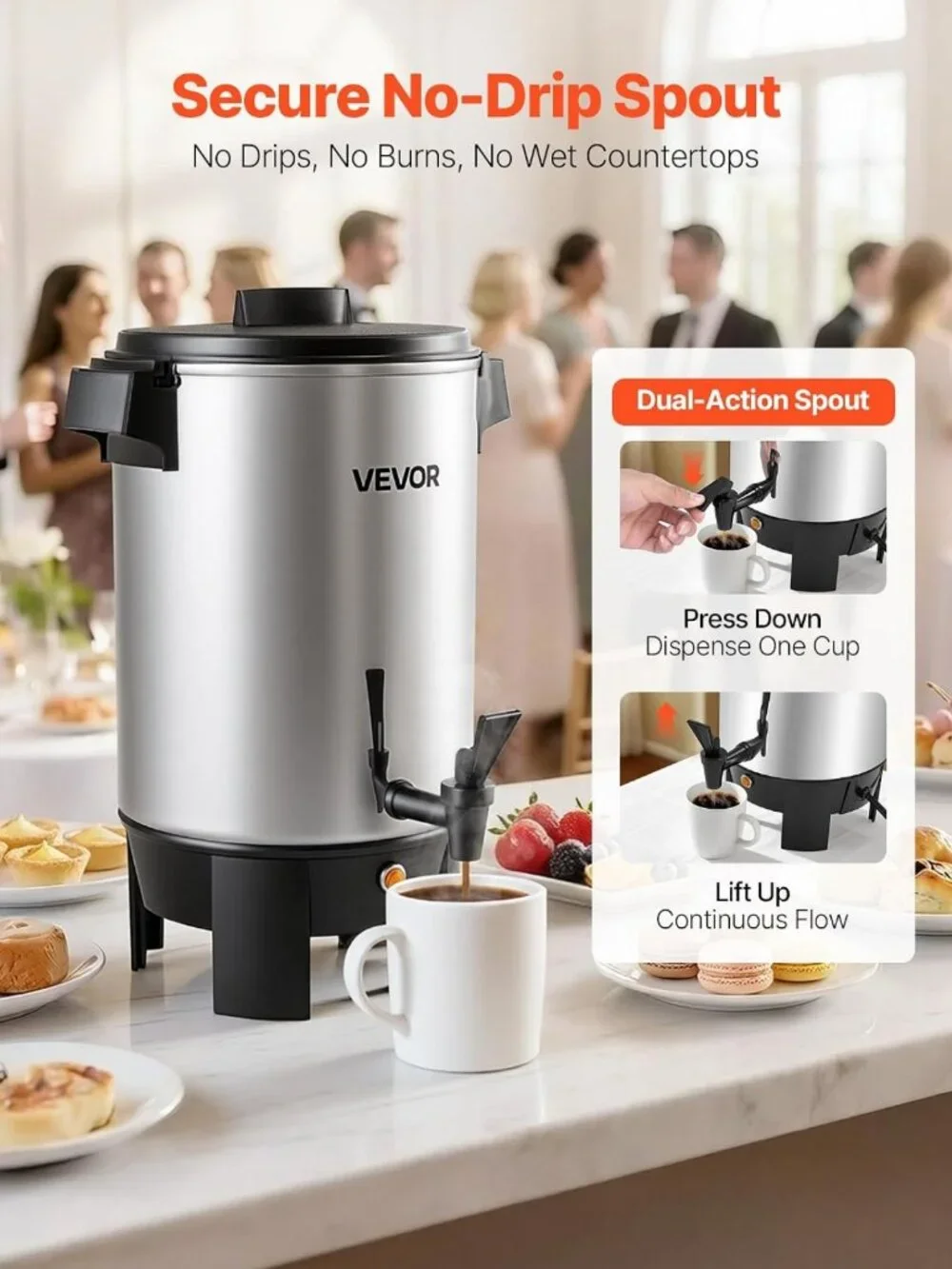 30-Cup Commercial Coffee Urn, 4.8 Qt Hot Beverage Dispenser, Fast Brewing